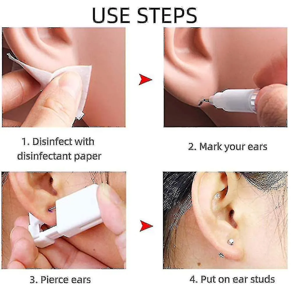 8 Pack Disposable Ear Piercing Gun With Ear Studs Asepsis No Pain Safety Self Ear Piercing Gun Kit Tool
