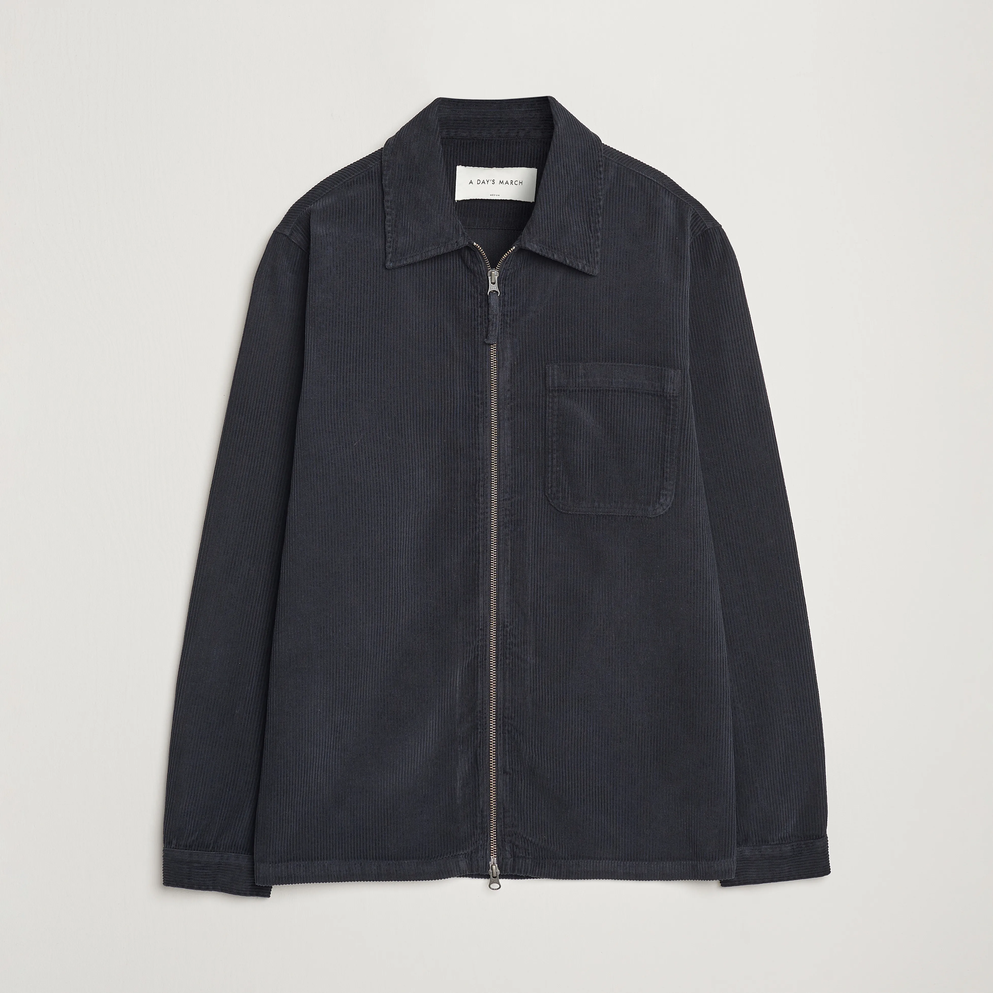 A Day's March Fraser Zip Corduroy Overshirt Black