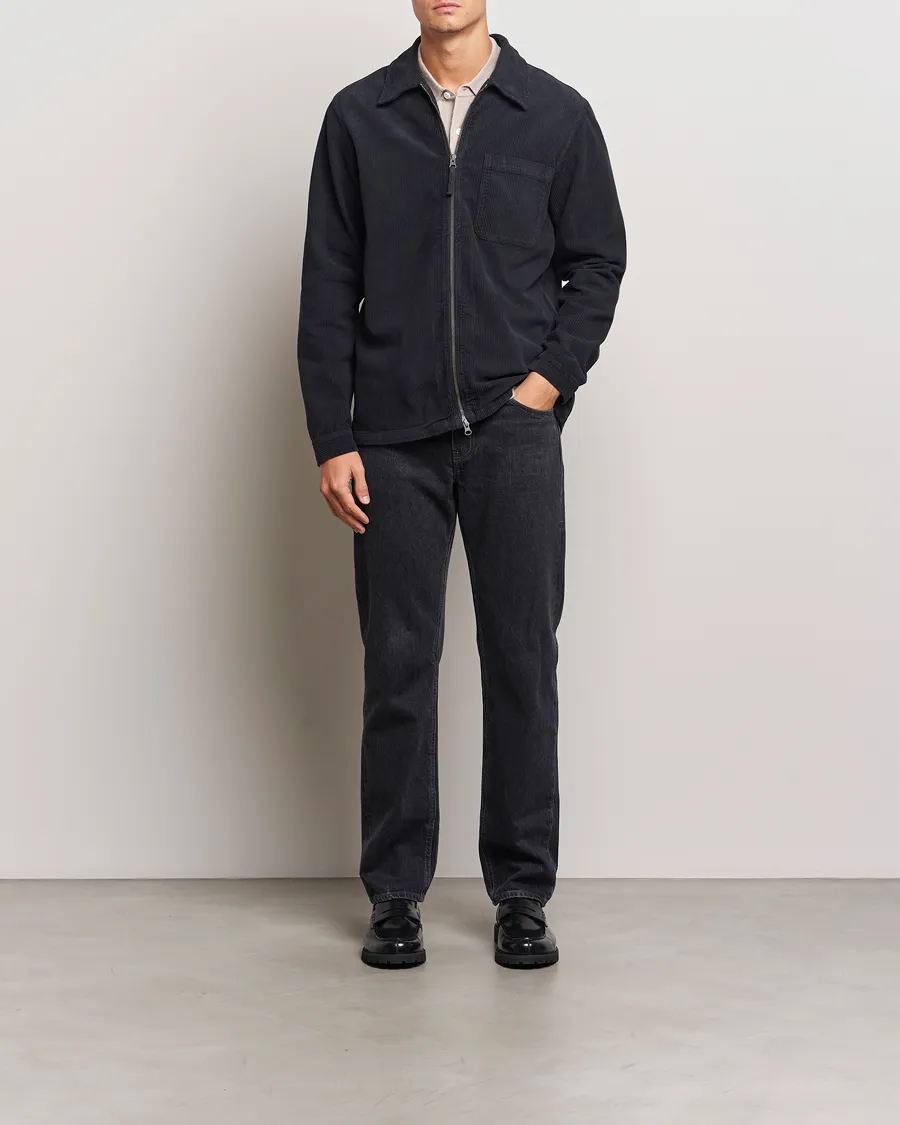 A Day's March Fraser Zip Corduroy Overshirt Black