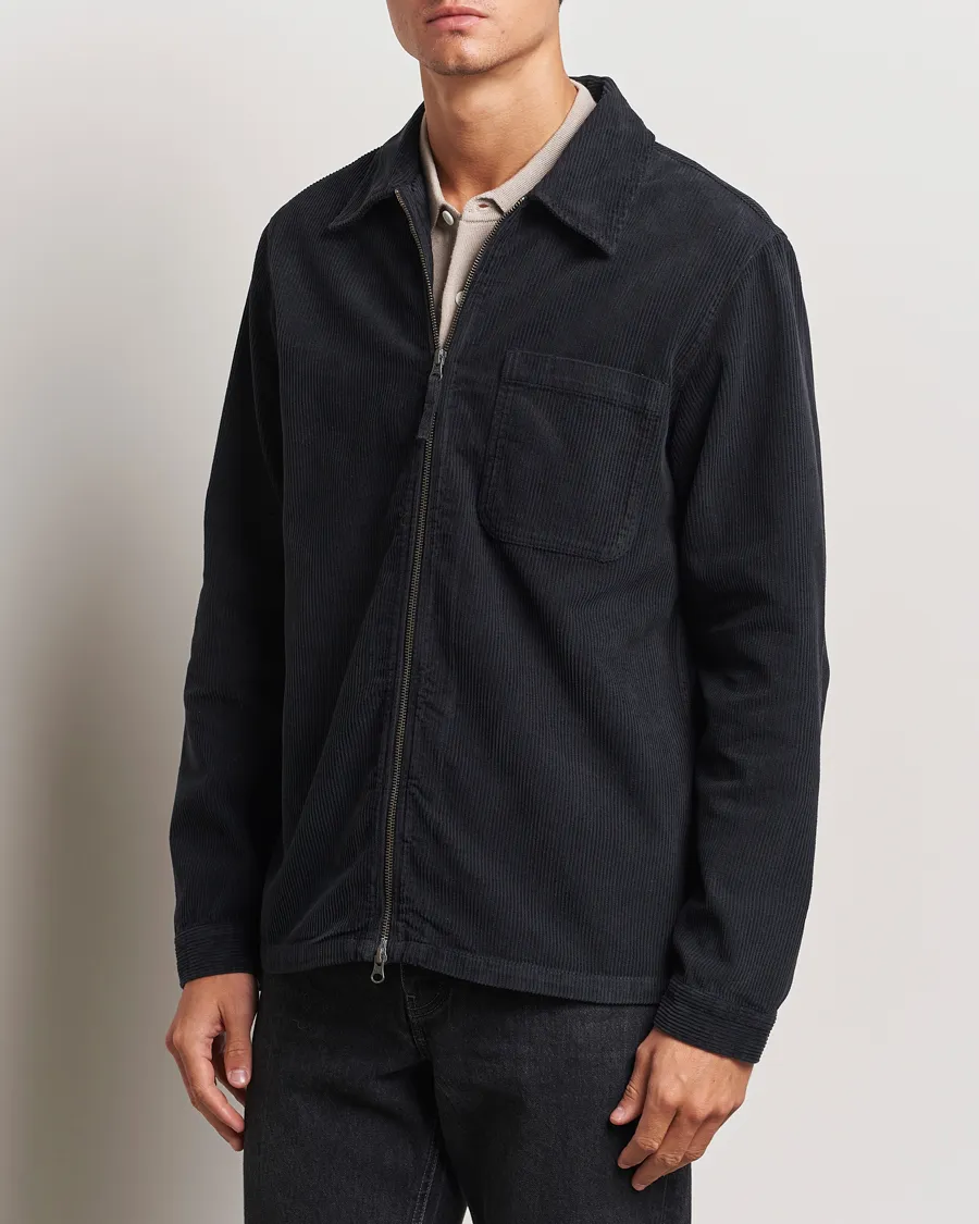 A Day's March Fraser Zip Corduroy Overshirt Black