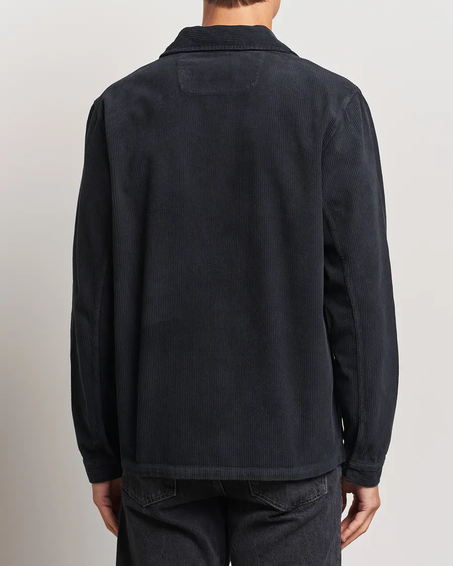 A Day's March Fraser Zip Corduroy Overshirt Black