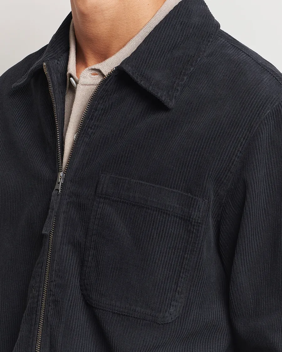 A Day's March Fraser Zip Corduroy Overshirt Black
