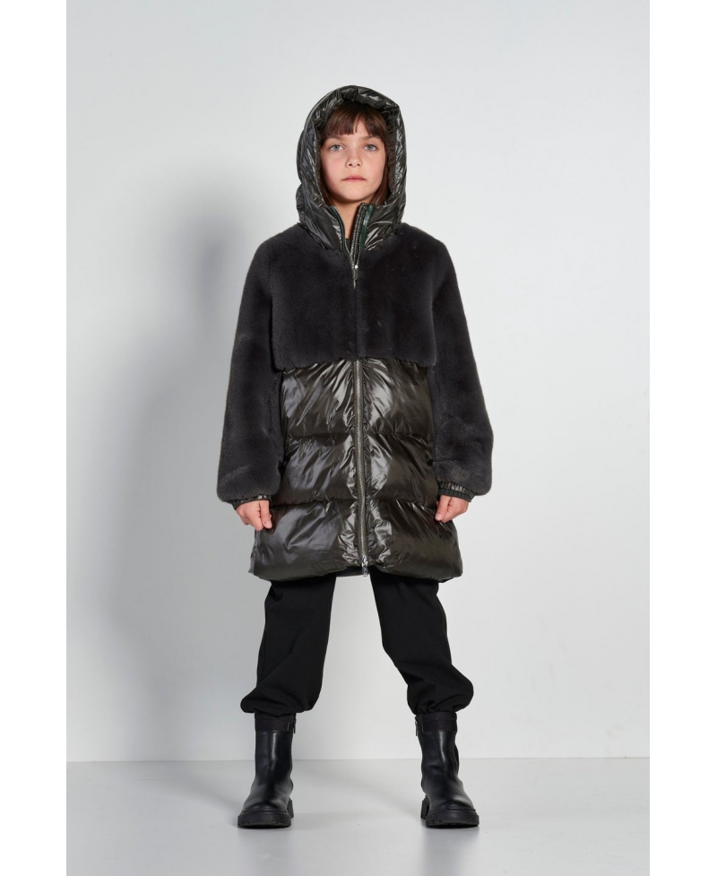 Abrigo BOMBOOGIE Negro Combinado Pelo Pluma