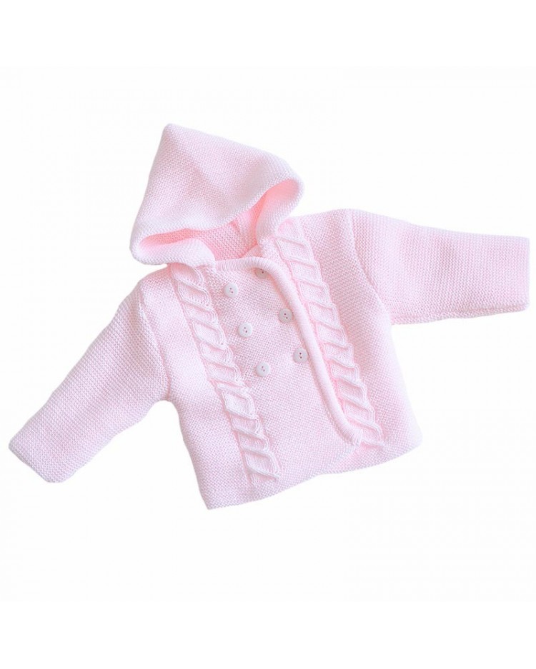 Abrigo chaqueta de punto con capucha rosa