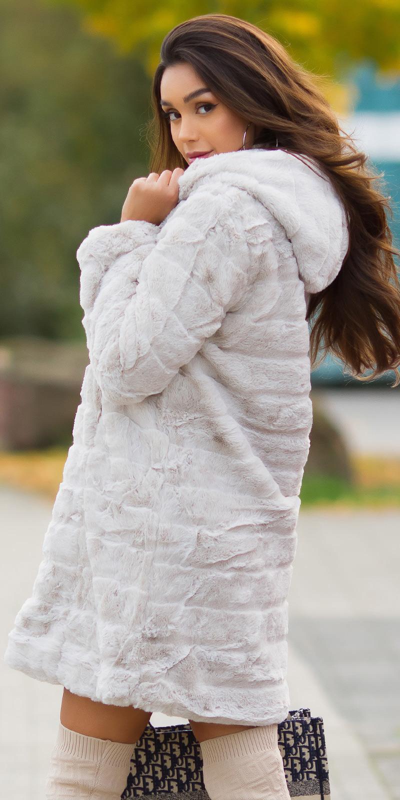 Abrigo de moda piel sintética Beige