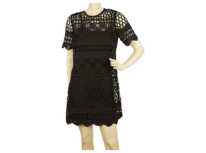 Autre Marque Kendall + Kylie Vestido Negro Perforado De Manga Corta Mini Sz S 