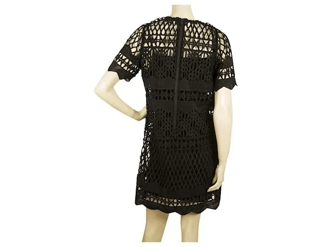 Autre Marque Kendall + Kylie Vestido Negro Perforado De Manga Corta Mini Sz S 