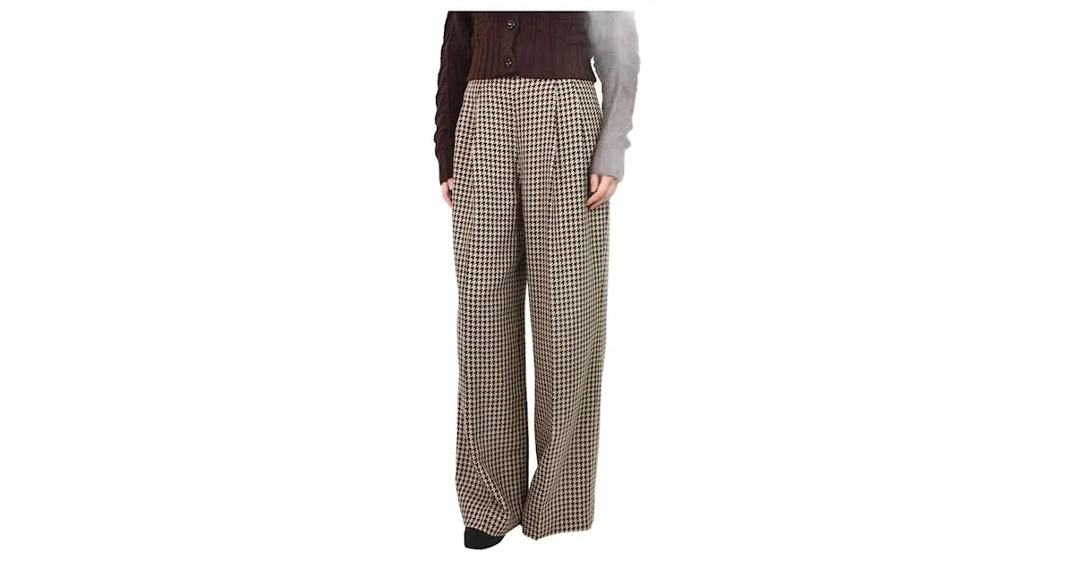 AUTRE MARQUE PANTALóN ANCHO PATA DE GALLO MARRóN  TALLA UK 14 CASTAñO 