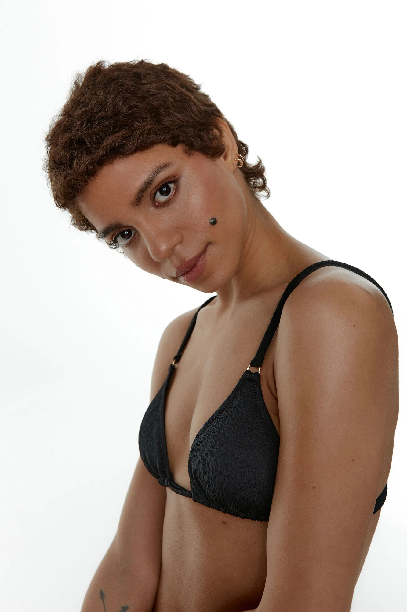 Black Limba Top bikini triangular de tejido jacquard Lottie Black