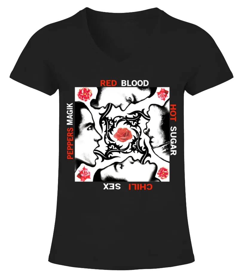 BLOOD SUGAR SEX MAGIK  RED HOT CHILI PEPPERS (1991) CAMISETA CUELLO PICO MUJER