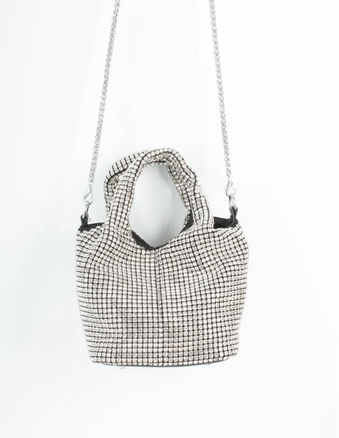 Bolso Fiesta Brillos Strass Plata