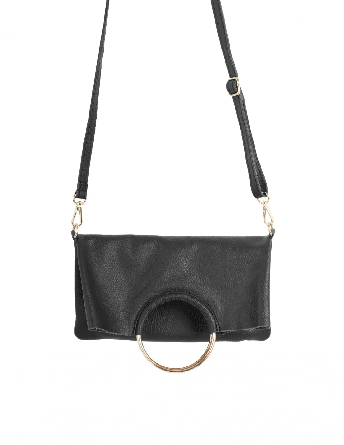 Bolso Piel Multiposición Asas Doradas Negro