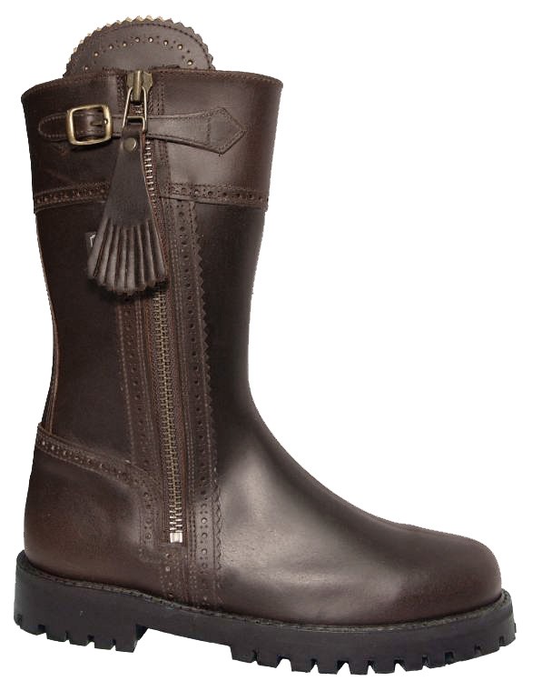 Bota de caza piel marron media caña a medida
