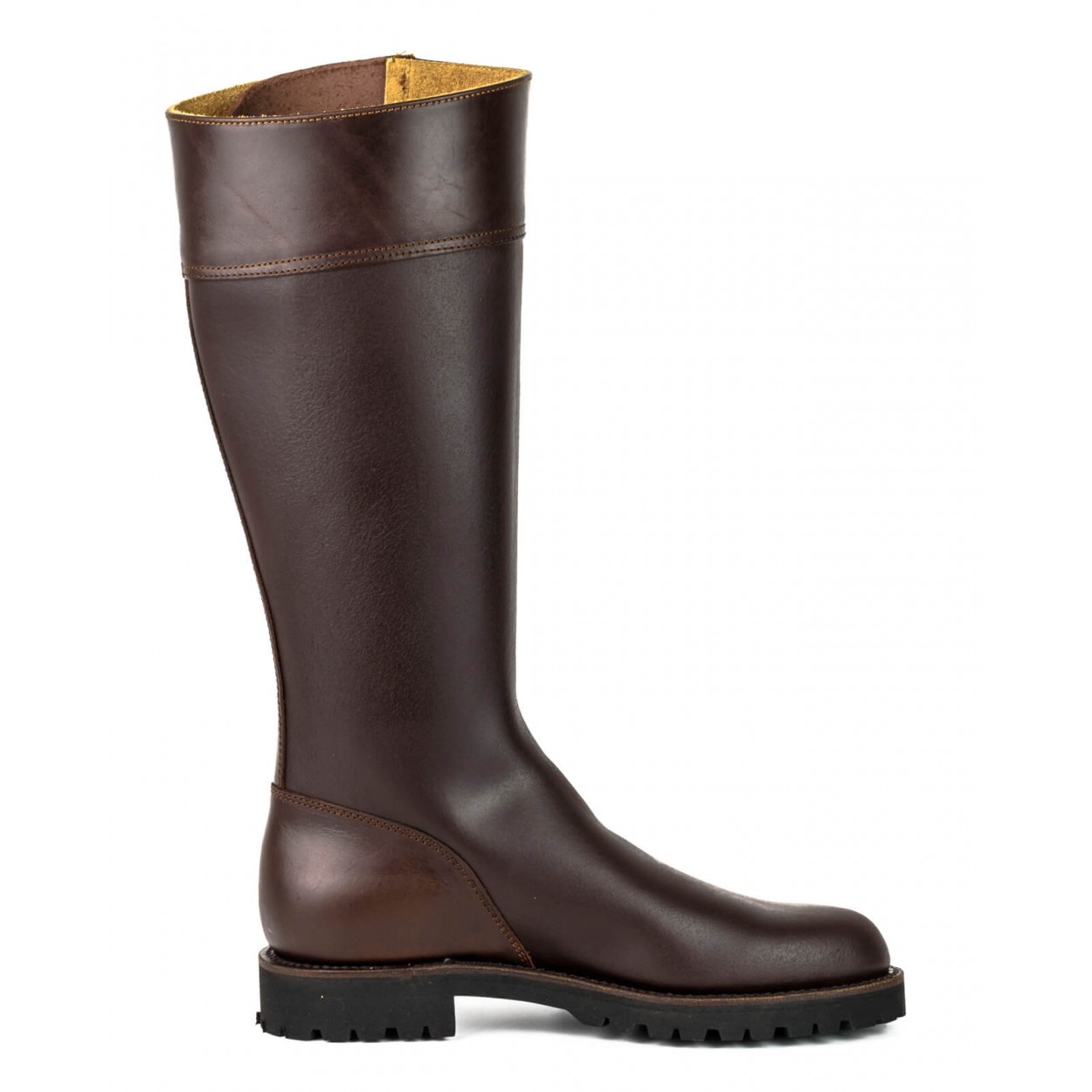 Bota de caza piel marron piso con hebillas a medida
