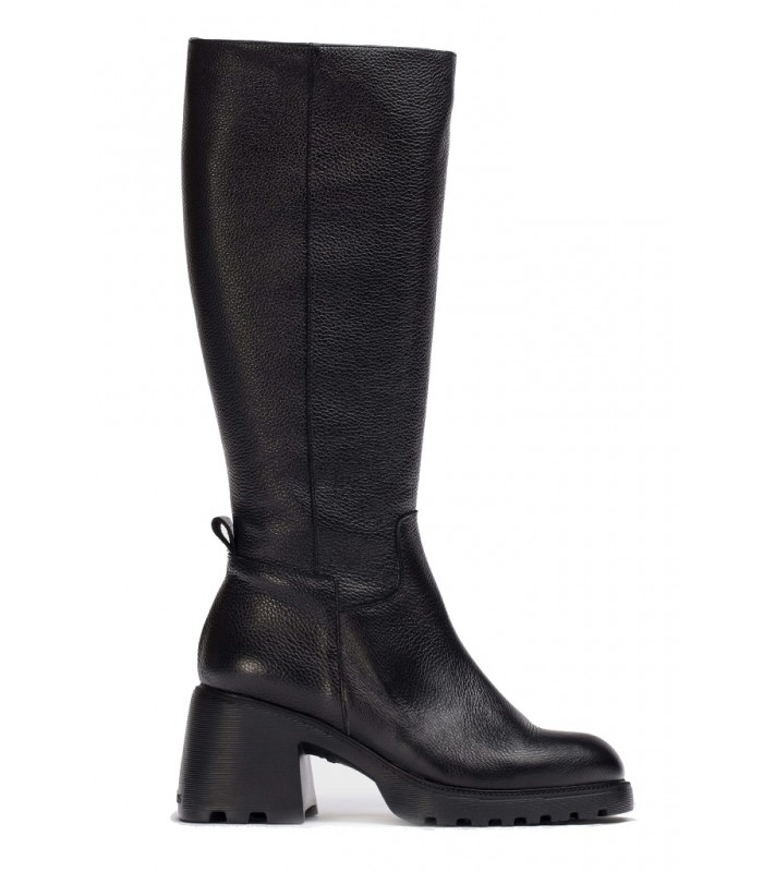Bota en piel negra con tacón medio para mujer