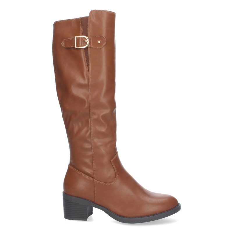 BOTAS ALTAS CAMEL MUJER CON TACóN MEDIO Y DETALLE SUPERIOR ZS100