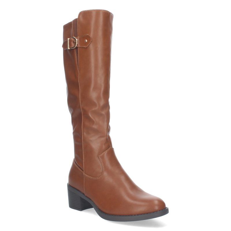 BOTAS ALTAS CAMEL MUJER CON TACóN MEDIO Y DETALLE SUPERIOR ZS100
