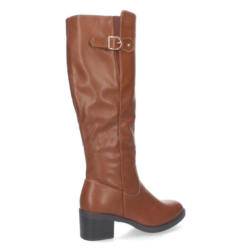 BOTAS ALTAS CAMEL MUJER CON TACóN MEDIO Y DETALLE SUPERIOR ZS100
