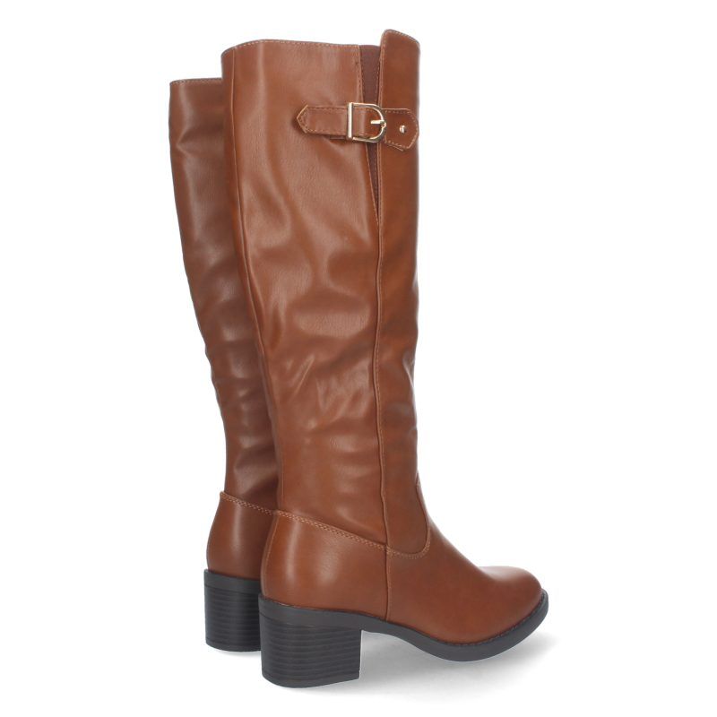 BOTAS ALTAS CAMEL MUJER CON TACóN MEDIO Y DETALLE SUPERIOR ZS100