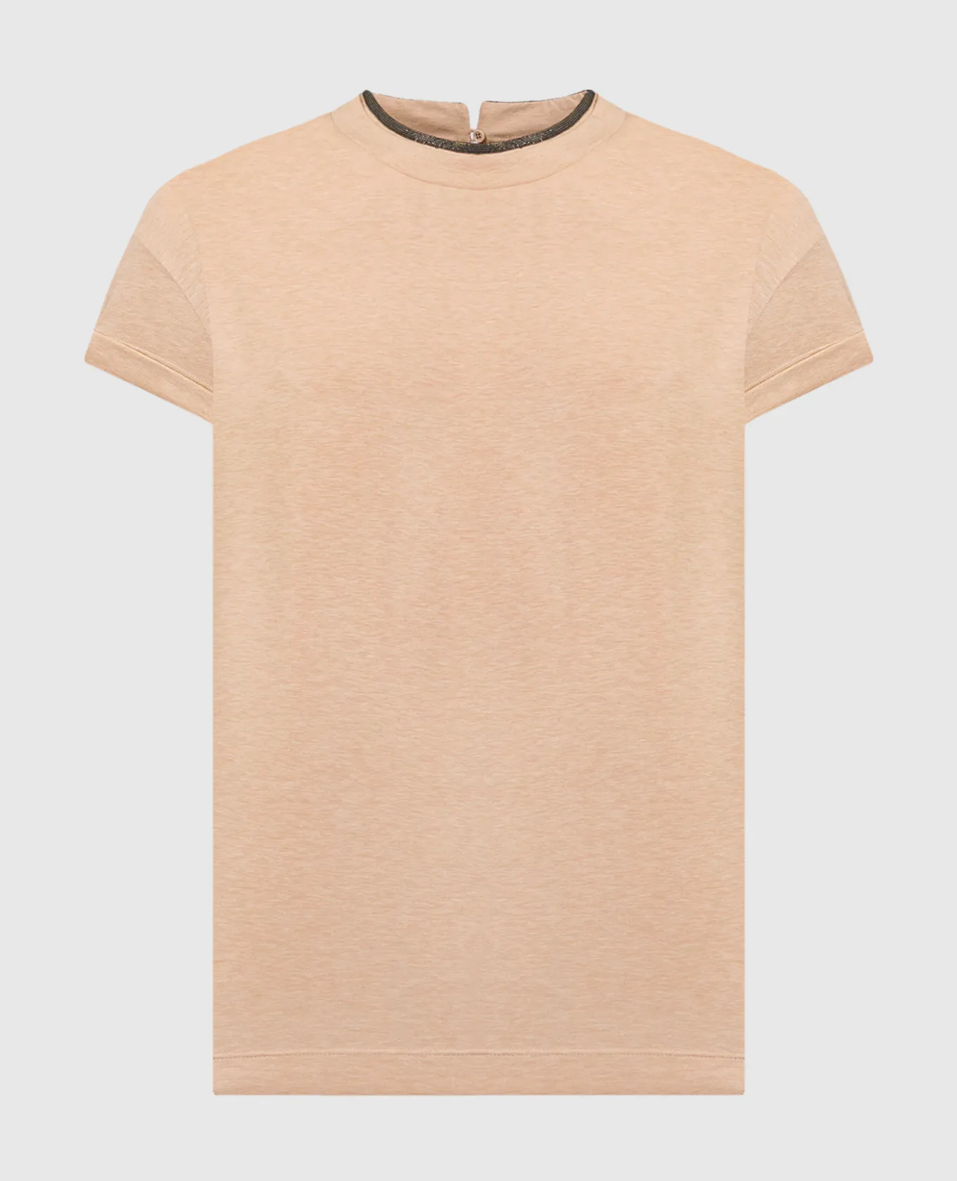 BRUNELLO CUCINELLI BEIGE TSHIRT WITH MONIL CHAIN MADE OF ECOLATHUNI