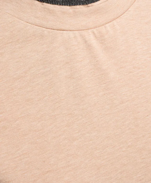 BRUNELLO CUCINELLI BEIGE TSHIRT WITH MONIL CHAIN MADE OF ECOLATHUNI