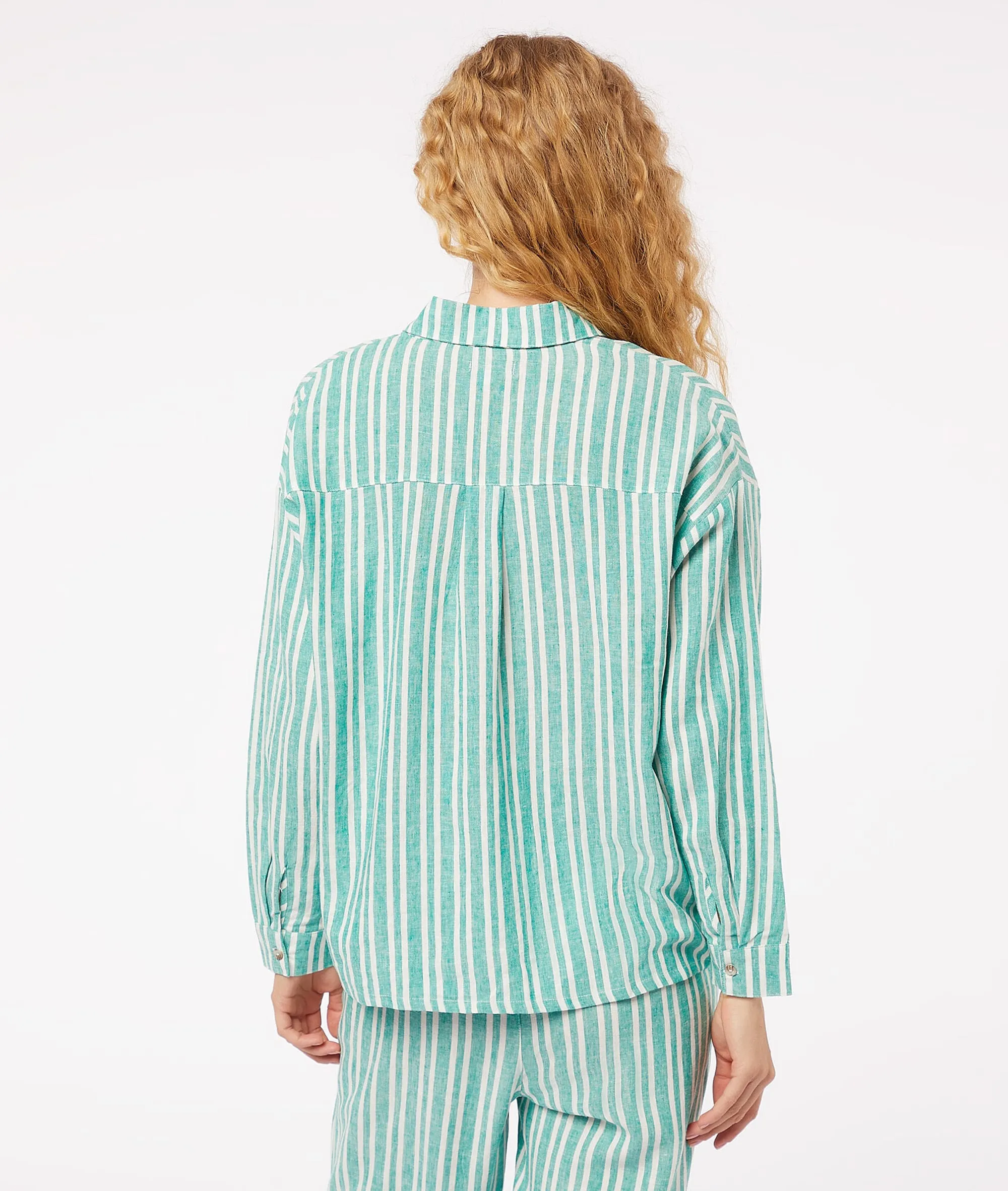 CAMISA LINO ESTAMPADA RAYAS ANIS VERT  ETAM