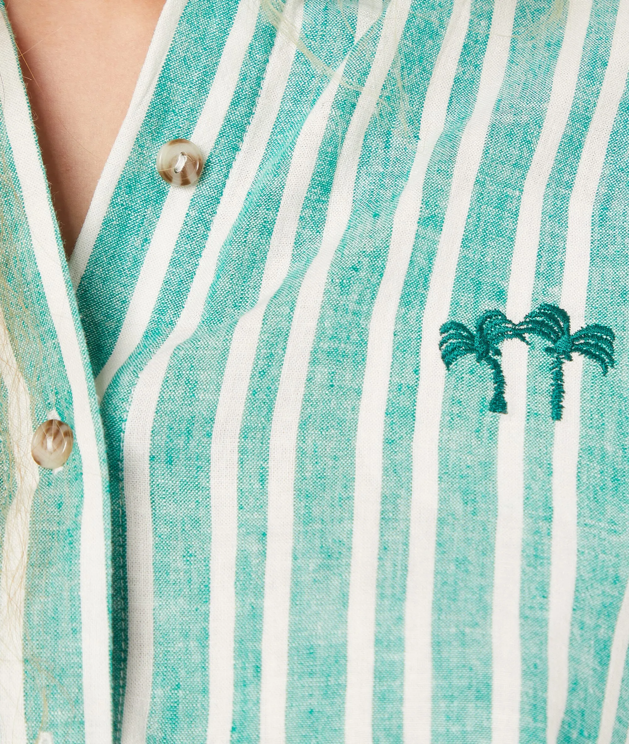 CAMISA LINO ESTAMPADA RAYAS ANIS VERT  ETAM