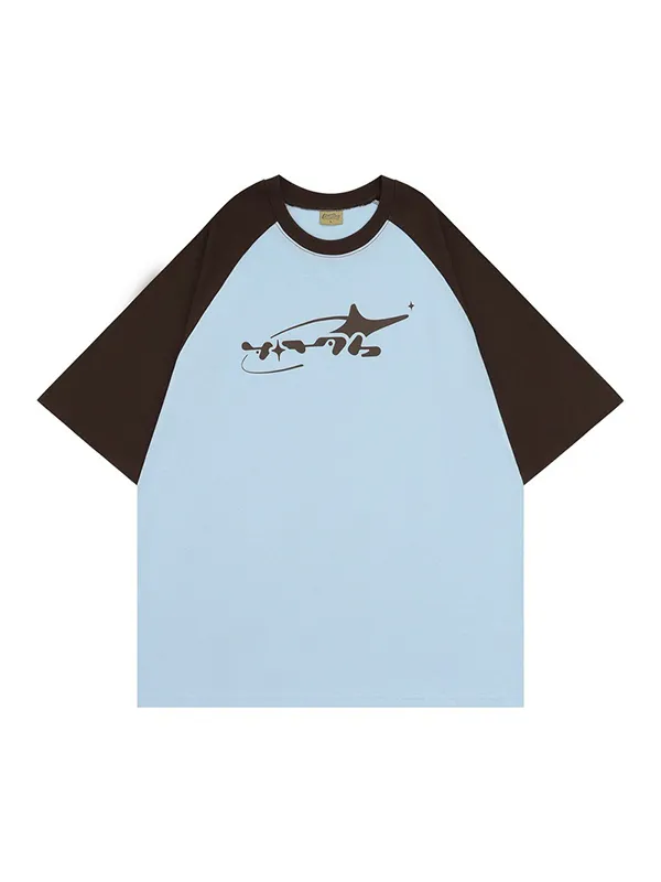 Camiseta de manga corta extragrande estampada con manga raglán
