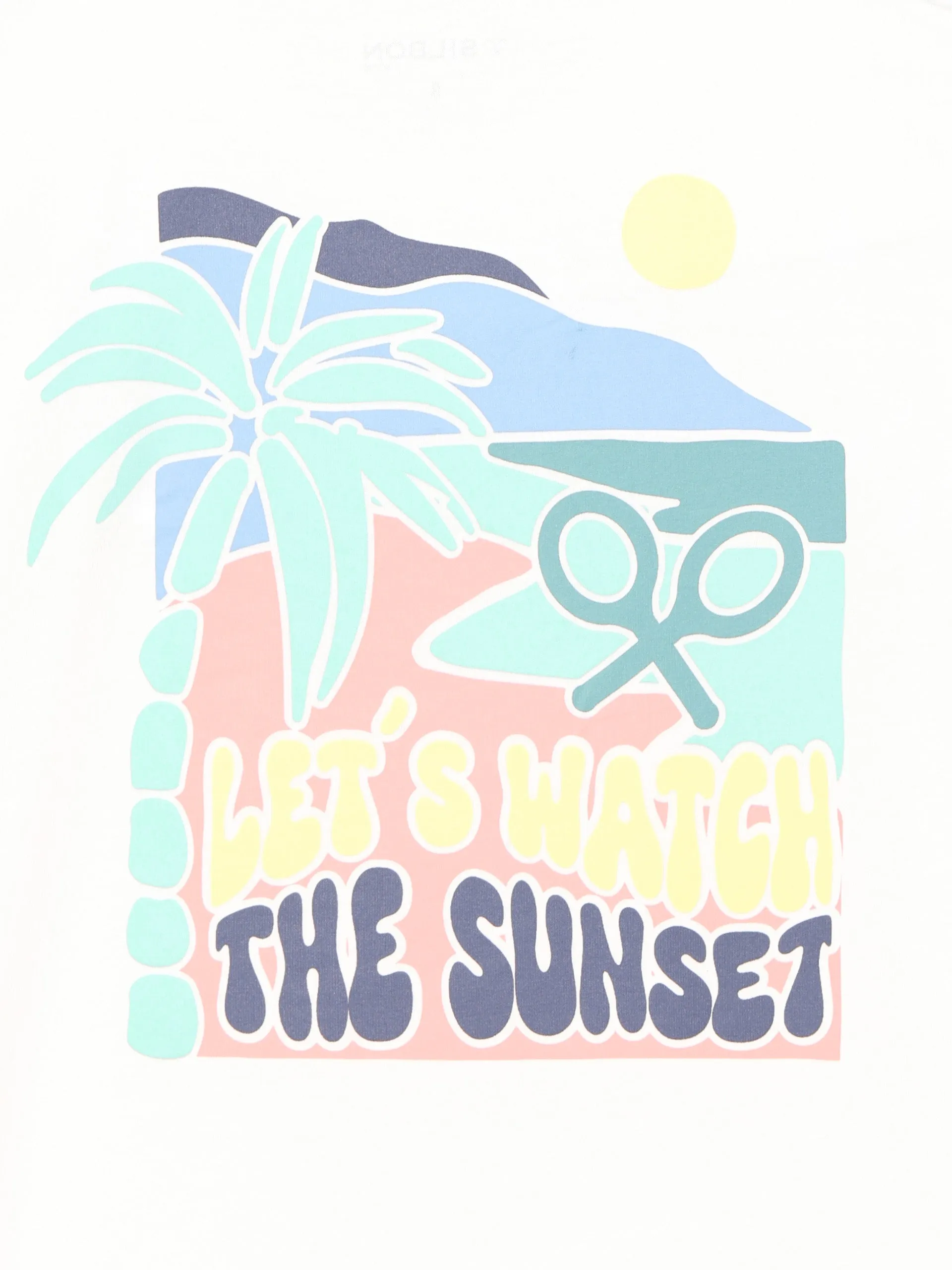 Camiseta kids let,s watch the sunset blanca