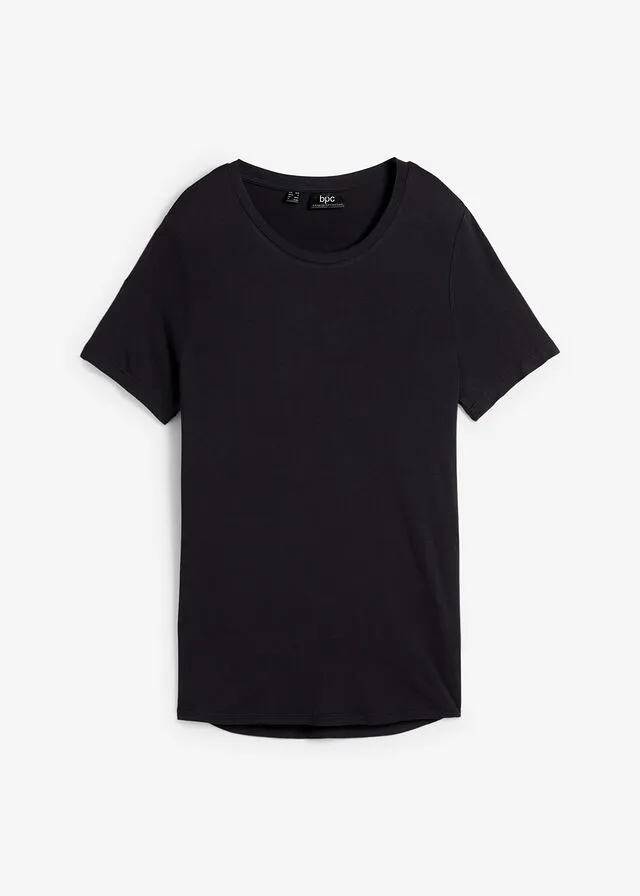 Camiseta larga de viscosa sostenible con bajo redondo Negro