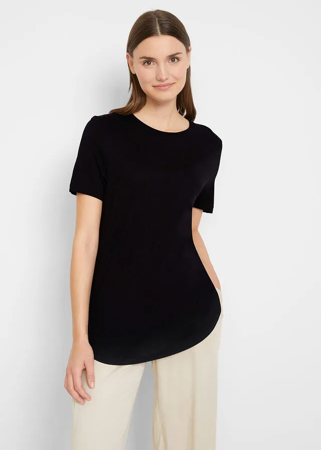 Camiseta larga de viscosa sostenible con bajo redondo Negro
