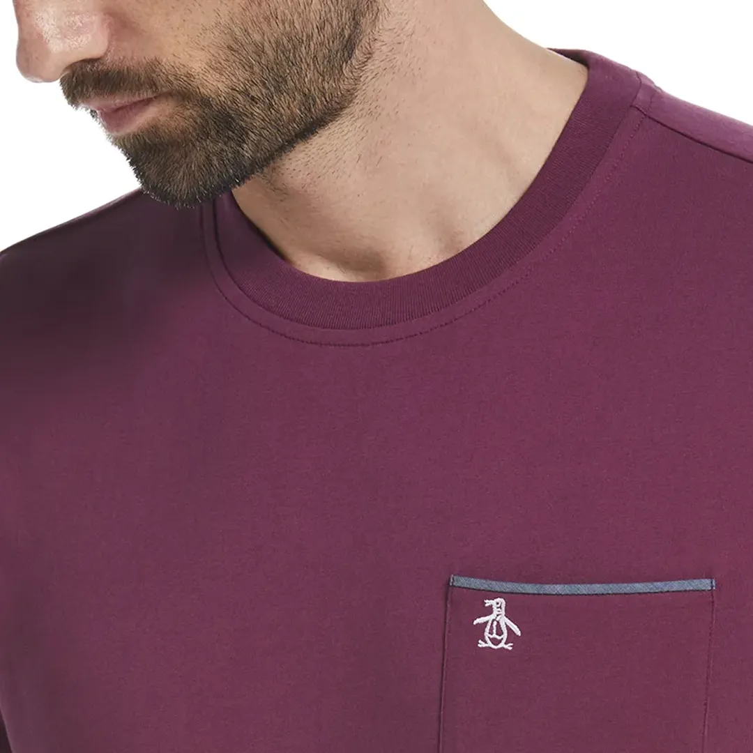 Camiseta Penguin Lisa Con Bolsillos Manga Corta Vino