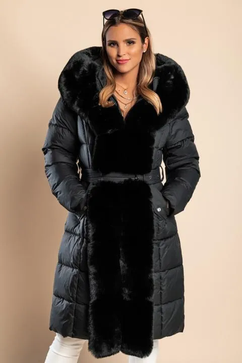 Chaqueta acolchada con pelo sintético, negro