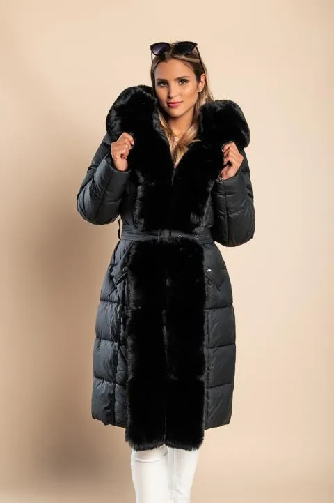 Chaqueta acolchada con pelo sintético, negro