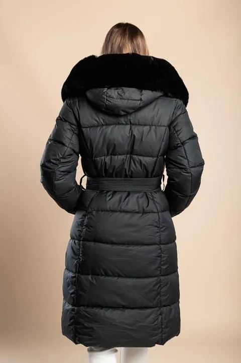 Chaqueta acolchada con pelo sintético, negro