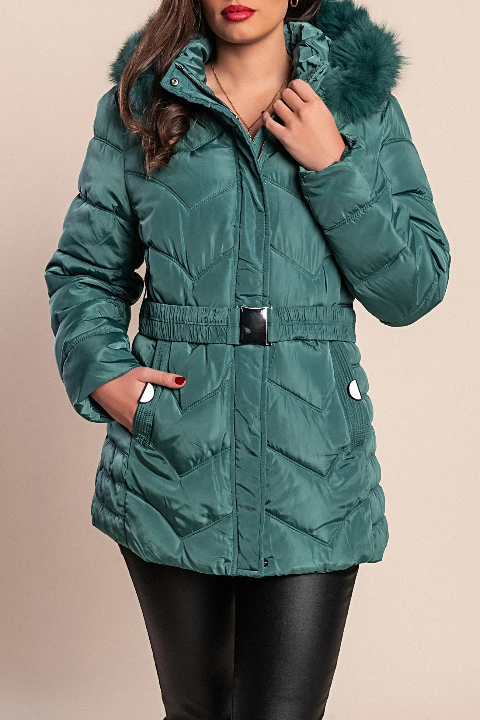 Chaqueta acolchada corta con capucha talla grande, verde
