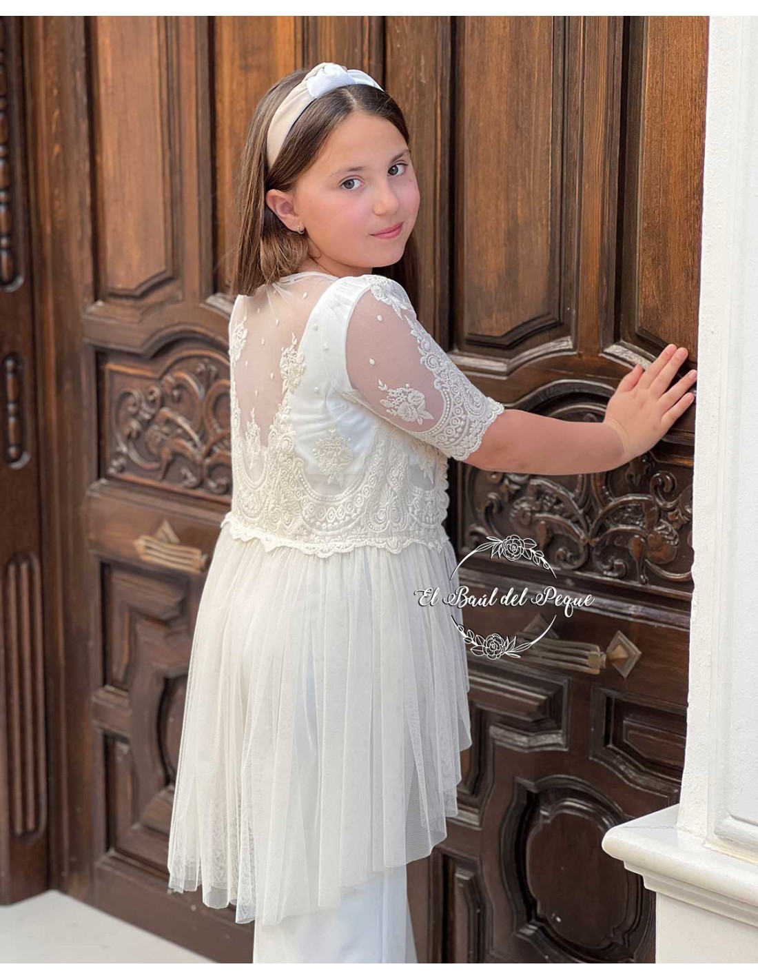 Chaqueta Bordada Tul Capa Ceremonia My Bella Moon Crudo