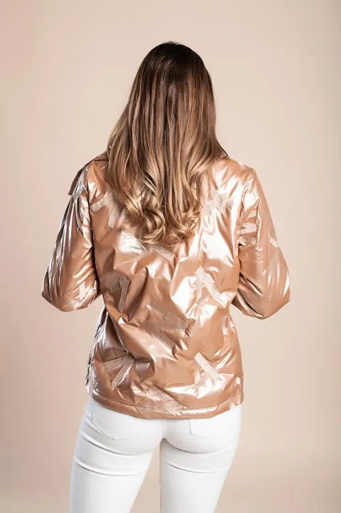Chaqueta corta con parches en forma de números, albaricoque