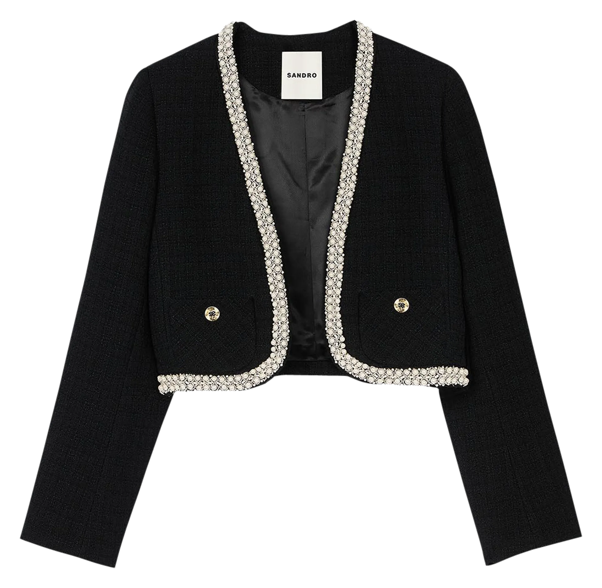 Chaqueta corta de tweed perlado en negro