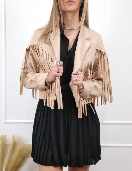 Chaqueta flecos beige