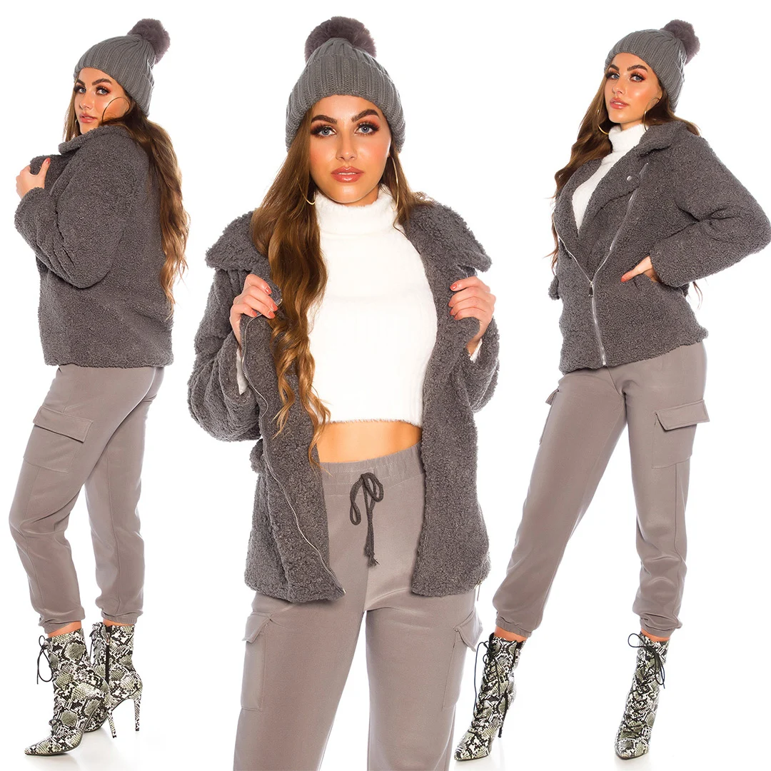 Chaqueta invierno esponjoso color gris