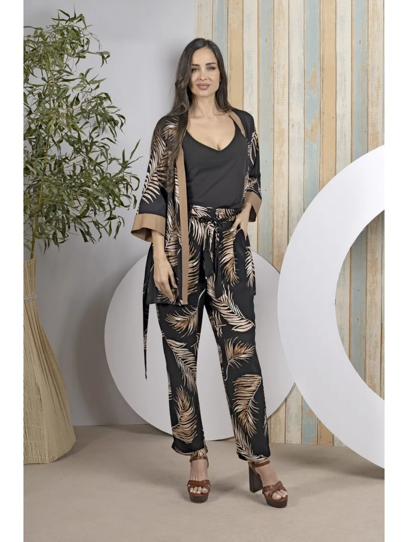 Chaqueta kimono estampado hojas