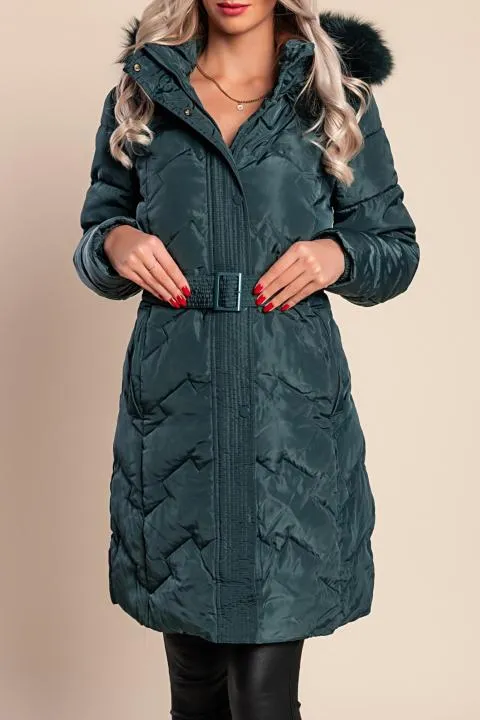 Chaqueta larga acolchada con capucha, petróleo