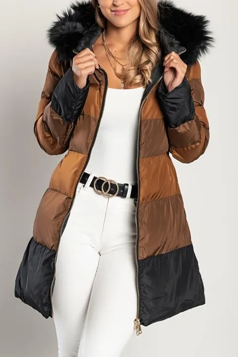 Chaqueta larga con capucha, 2258, camel