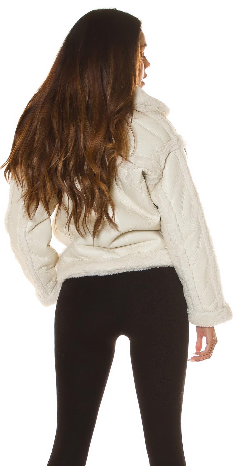 Chaqueta semi piel beige pelo sintético 