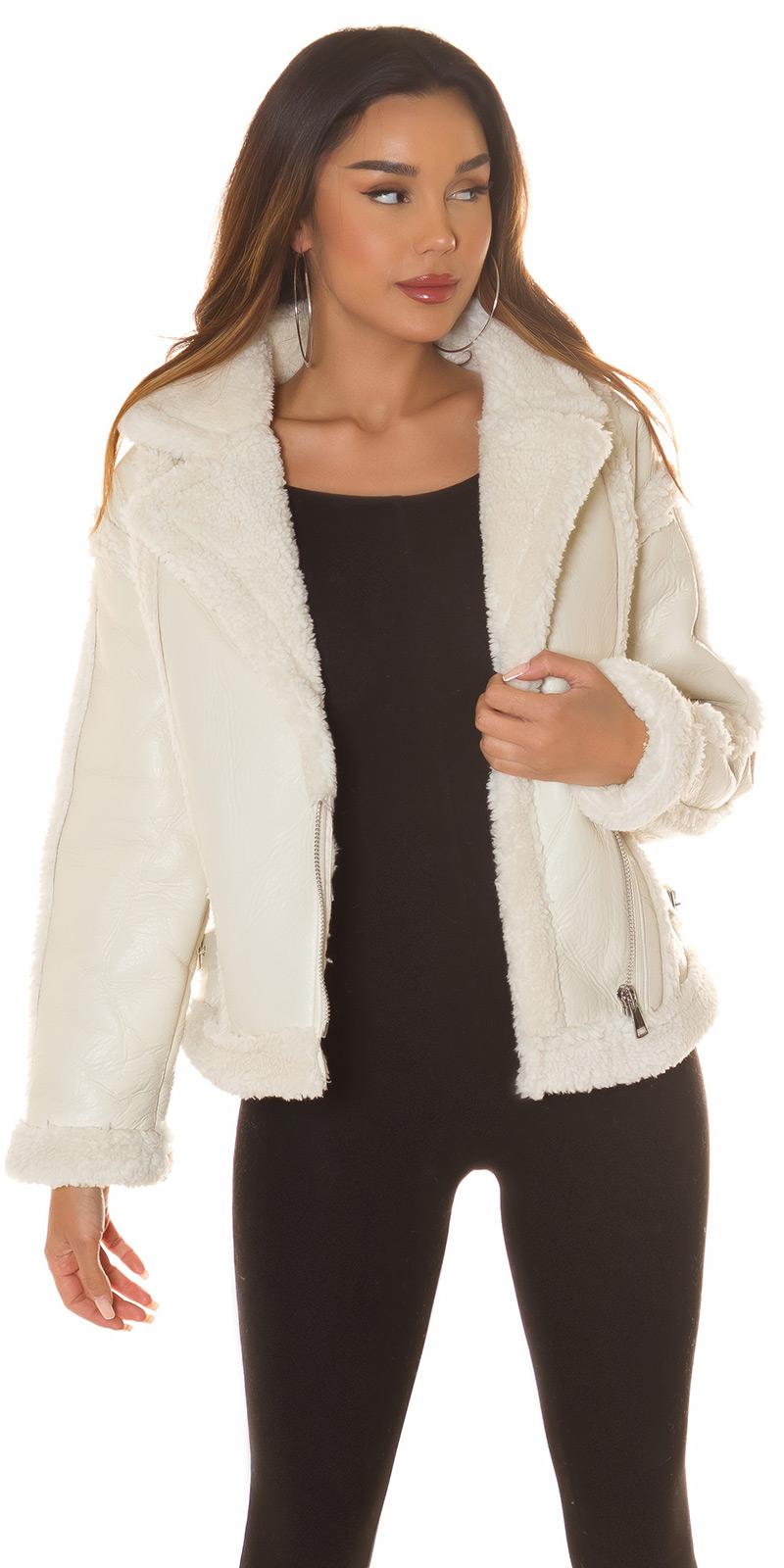 Chaqueta semi piel beige pelo sintético 