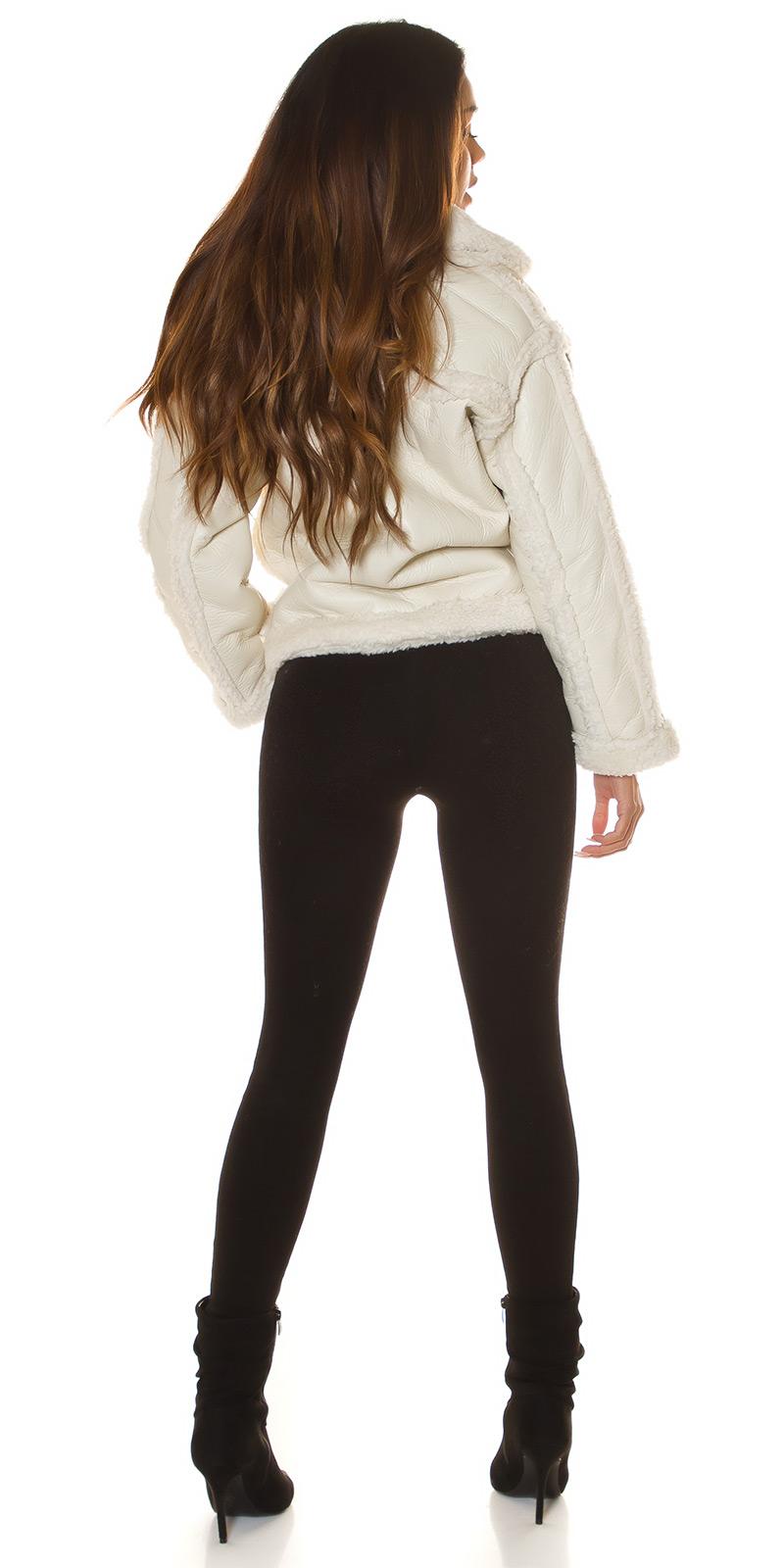 Chaqueta semi piel beige pelo sintético 