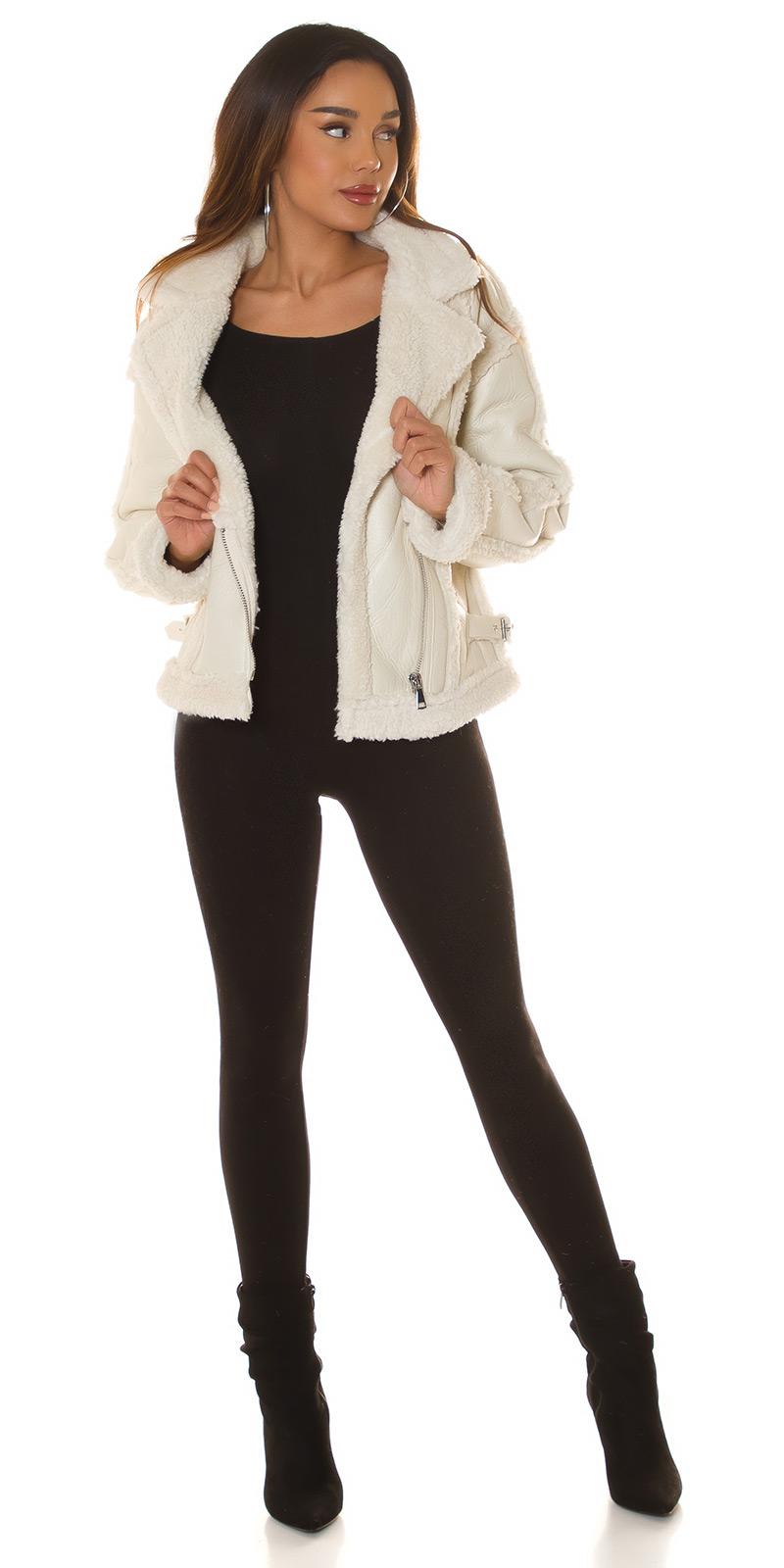 Chaqueta semi piel beige pelo sintético 