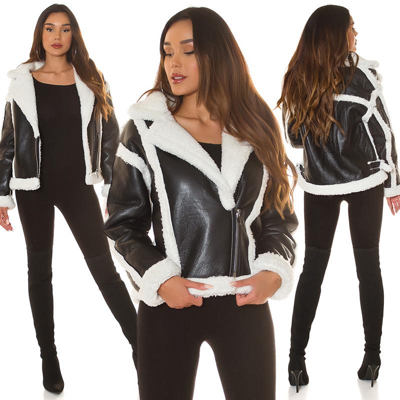 Chaqueta semi piel negro pelo sintético 