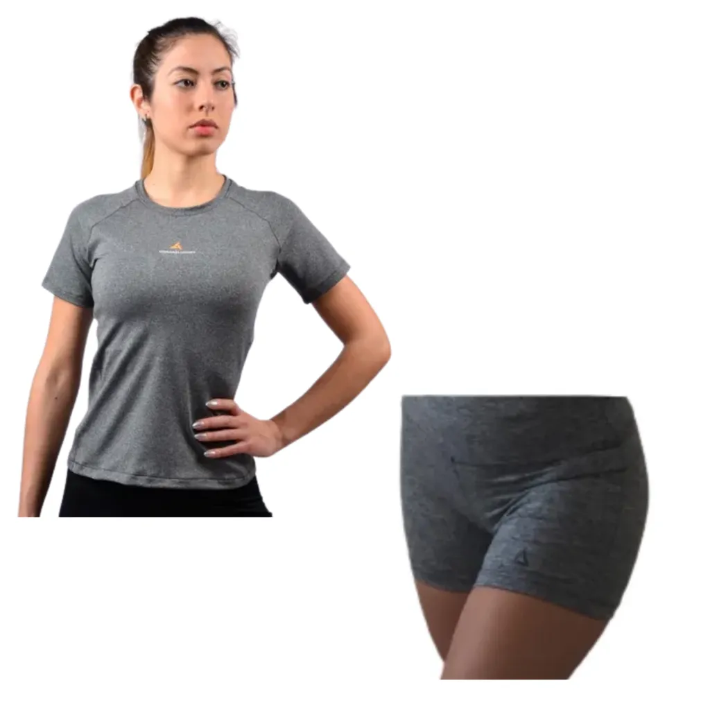 Conjunto Mujer! Short Calza Corta + Remera Deportiva